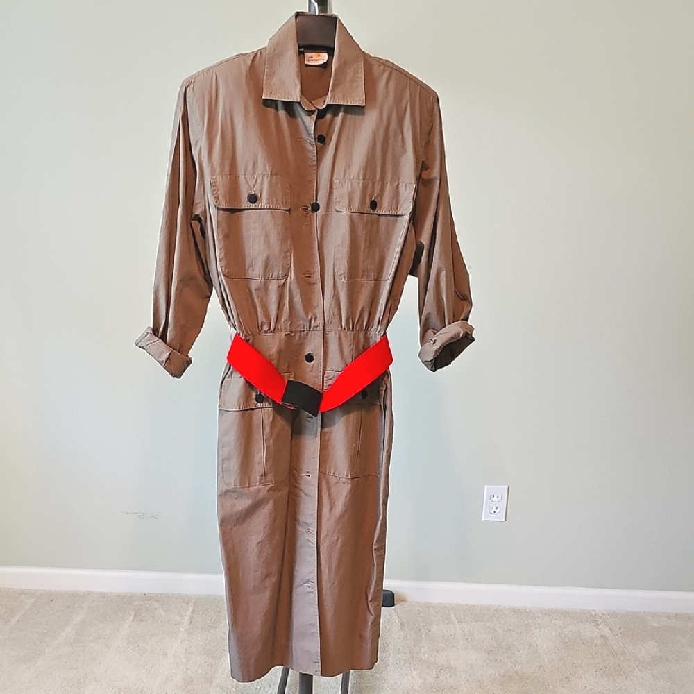 Olive Green Dress with Red Belt